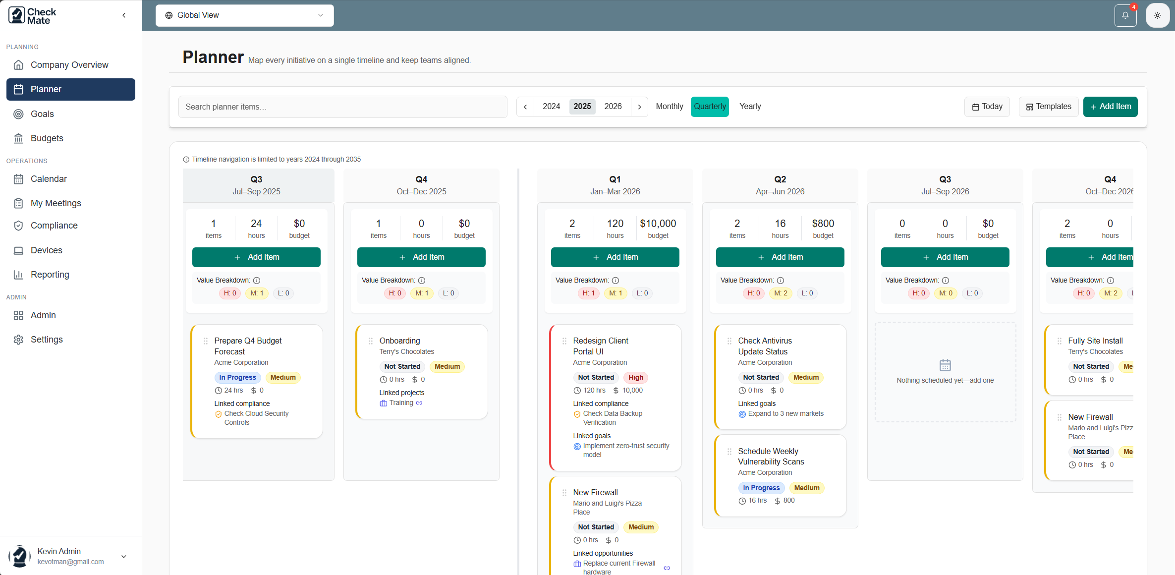 Quarterly Planning Dashboard